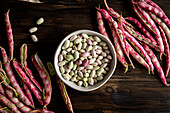 Borlotti beans on a wooden table