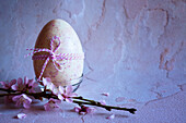 Easter egg made of strawberries and white chocolate. Horizontal orientation with negative space
