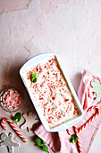 Candy cane ice cream with negative space