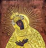 Schwarze Madonna,St. Marienkirche,Danzig,Polen. Abstrakte Kopie des Originals der Schwarzen Madonna in Jasna Gora. Die Ikone ist ein wichtiges polnisches Symbol. Die Kirche wurde in den 1300er Jahren erbaut