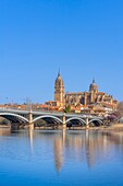 Tormes River, New Cathedral of Salamanca (Catedral de la Asuncion de la Virgen), UNESCO World Heritage Site, Salamanca, Castile and Leon, Spain, Europe