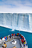 The Lindblad Expedition ship National Geographic Explorer at Austfonna in the Svalbard Archipelago, Norway, Arctic, Europe