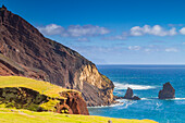 View of the volcanic shoreline on Tristan da Cunha, the most remote inhabited location on Earth, Tristan da Cunha, South Atlantic Ocean