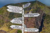 Close-up of signpost on Tristan da Cunha, the most remote inhabited location on Earth, Tristan da Cunha, South Atlantic Ocean