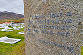 Sir Ernest Shackleton's gravesite at Grytviken, Swedish for Pot Cove, on South Georgia in the South Atlantic, Polar Regions