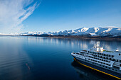 Aerial of an Arctic icebreaker, Axel Heiberg island, Nunavut, Canadian Arctic, Canada, North America