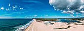 The Lagoa de Albufeira, a picturesque lagoon opening out on a beautiful beach, the Praia da Lagoa de Albufeira, Costa da Caparica coastline, Portugal, Europe