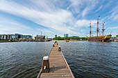 Pier and VOC Ship Amsterdam Replica and NEMO Science Museum, Amsterdam, The Netherlands