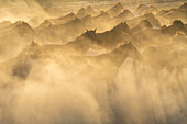 Herde wilder und halbwilder Yilki-Pferde,die bei Sonnenuntergang im Staub laufen,Hacilar,Kayseri,Kappadokien,Anatolien,Türkei,Kleinasien,Asien