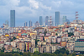 View of old and modern houses and skyscrapers as seen from Pierre Loti Hill, Istanbul, Turkey, Europe