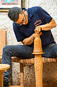 Man making vase out of clay at workshop, Avanos, Cappadocia, Central Anatolia Region, Anatolia, Turkey, Asia Minor, Asia