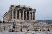 Detail of the Parthenon, a former temple dedicated to the goddess Athena, located on the Acropolis, UNESCO World Heritage Site, Athens, Greece, Europe