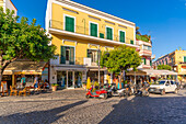 View of cafes and shops in Porto d'Ischia (Port of Ischia), Island of Ischia, Campania, Italy, Europe