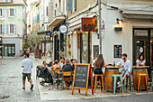 People sitting outside wine bar, La Ciotat, Bouches-du-Rhone, Provence Alpes Cote d'Azur, France, Europe