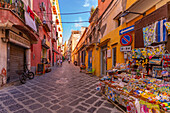 View of shop in narrow street in Procida, Procida, Phlegraean Islands, Gulf of Naples, Campania, Southern Italy, Italy, Europe