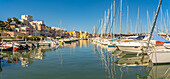 View of Church of Santa Maria della Pieta in the fishing port Marina Grande with boats, Procida, Phlegraean Islands, Gulf of Naples, Campania, Southern Italy, Italy, Europe