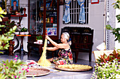 Senior woman making fresh noodles at home, An Giang Province, Mekong Delta, Vietnam, Indochina, Southeast Asia, Asia, Asia