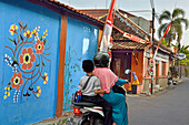 Street in Kauman Batik Village (Kampung), a district with many Batik producers and craftmen, Pekalongan, Java island, Indonesia, Southeast Asia, Asia