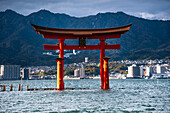 Itsukushima Shrine, Shinto temple with floating torii Otori, on Miyajima Island near Hiroshima, Honshu, Japan, Asia