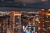 Midnight night skyline of Osaka, Honshu, Japan, Asia