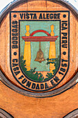 Detail of logo on barrel, Vista Alegre Winery, Ica, Peru, South America