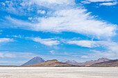 Die Vulkane El Misti und Chachani von den Salinen des Nationalparks Salinas y Aguada Blanca aus gesehen,Region Arequipa,Peru,Südamerika