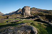 Dolbadarn Castle and the Llanberis Pass, near Llanberis, Snowdonia National Park (Eryri), North Wales, United Kingdom, Europe