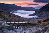 Dawn over Nant Gwynant and the Moelwynion mountains, Snowdonia National Park (Eryri), North Wales, United Kingdom, Europe