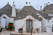 Alberobello iconic old Trullo and Trulli white houses with stone ceilings in conical shape, UNESCO World Heritage Site, Alberobello, Apulia, Italy, Europe