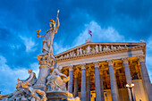 Pallas Athene Statue, Austrian Parliament, UNESCO World Heritage Site, dusk shot, Vienna, Austria, Europe