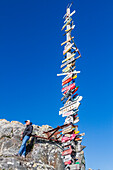 Tall signpost just outside Stanley, the capital and only true city (with a cathedral) in the Falkland Islands, South America