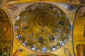 A gold mosaic on the north (John) cupola, St. Mark's Basilica, Venice, Italy. This mosaic depicts events from the life of St. John the Evangelist. Circa late 12th Century A.D.