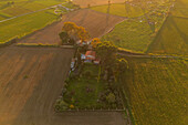 Aerial view of the fields in La Alfranca area in Zaragoza, Spain