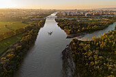 Aerial view of the mouth of the Gallego River into the Ebro River, Zaragoza, Spain