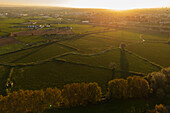 Aerial view of the fields in La Alfranca area in Zaragoza, Spain