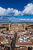 Aerial view of Cathedral-Basilica of Nuestra Señora del Pilar and Alfonso Street in Zaragoza, Spain