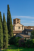 The Carolingian-style bell tower of the Benedictine Abbey of Santa Maria of Farfa, Italy.