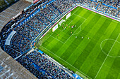 Aerial view of the Romareda soccer stadium during a Real Zaragoza match against UD Almeria