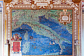 Rome, Italy, July 22 2017, Intricate fresco of Italy in Rome's Gallery of Maps, 16th century.