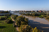 Aerial view of the Railway bridge over the Ebro River, Zaragoza