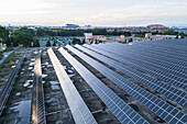 Aerial view of photovoltaic power station in Casablanca water treatment plant, Zaragoza, Spain