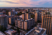 Aerial view of La Romareda neighborhood skyline at sunset, Zaragoza, Spain