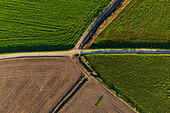 Aerial view of the fields in La Alfranca area in Zaragoza, Spain