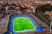 Aerial view of the Romareda soccer stadium during a Real Zaragoza match against UD Almeria