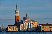 The Benedictine church and bell tower of San Giorgio Maggiore along the Giudecca Canal in Venice, Italy.