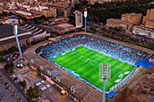 Aerial view of the Romareda soccer stadium during a Real Zaragoza match against UD Almeria