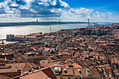 Explore the stunning panoramic view of Lisbon from the historic Saint George Castle, showcasing the Tagus River and urban landscape.