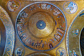 A gold mosaic of the story of Joseph on a cupola in the north narthex of St. Mark's Basilica, Venice, Italy. This is the first of three cupolas telling the story of Joseph in Egypt. Circa 1260-1280 A.D.