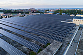 Aerial view of photovoltaic power station in Casablanca water treatment plant, Zaragoza, Spain