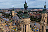 Aerial view of the Cathedral-Basilica of Nuestra Señora del Pilar rooftop, Zaragoza, Spain